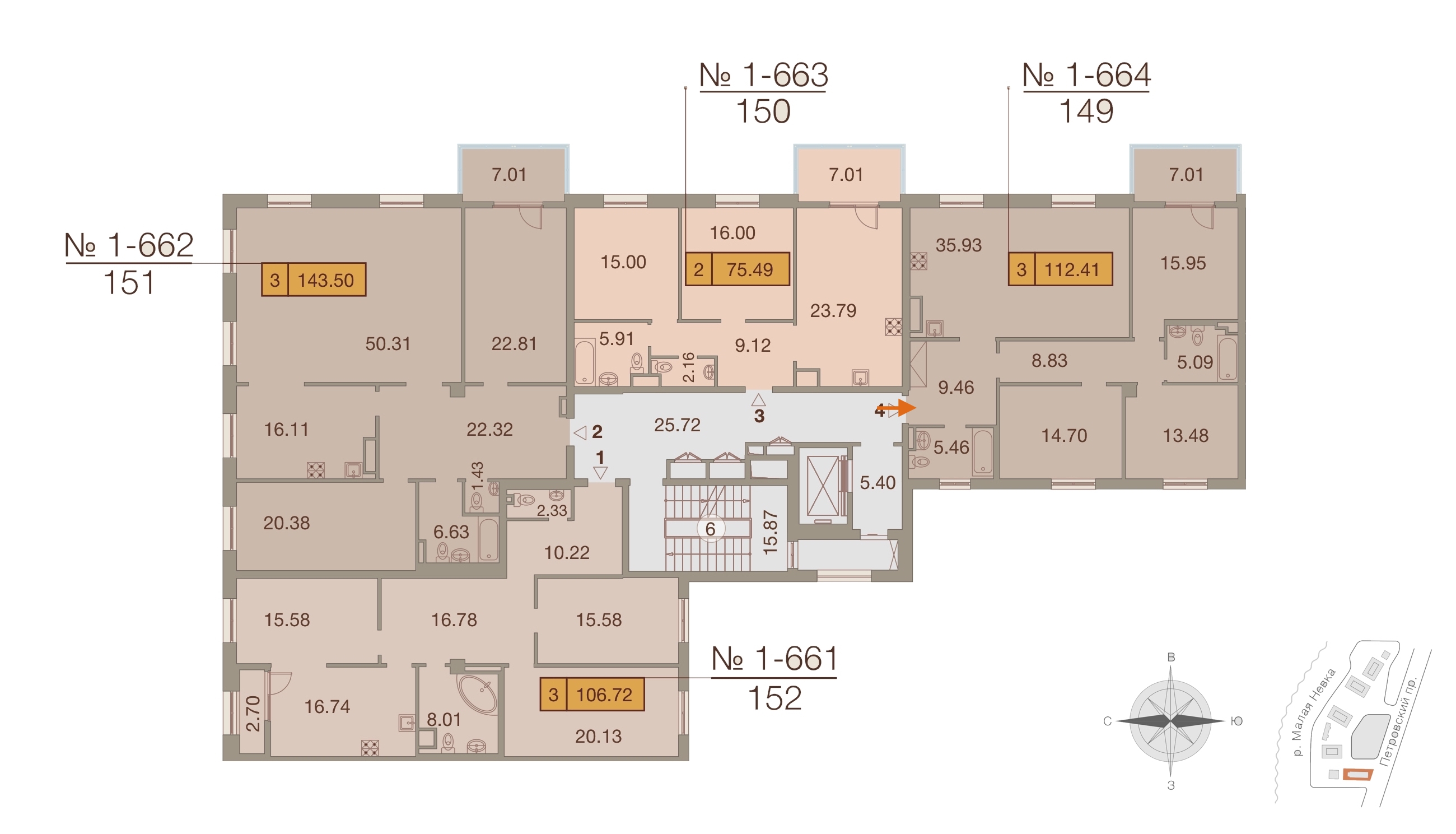 3-комнатная, 112 м² — ЖК ЖК Neva Haus (Нева Хаус)