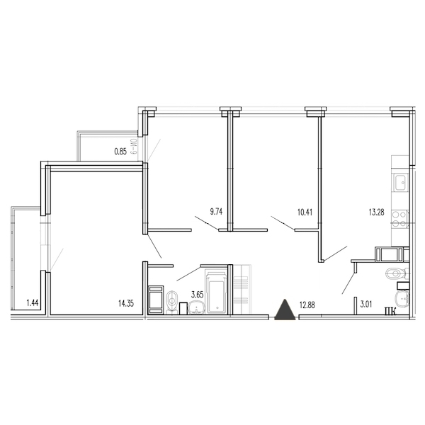 3-комнатная, 69 м² — ЖК Жилой дом Европейский парк