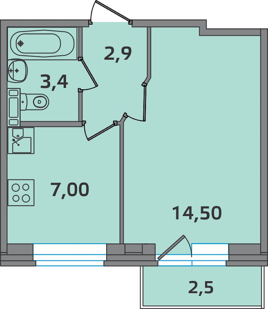 1-комнатная, 28 м² — ЖК ЖК ЭкспоГрад 2