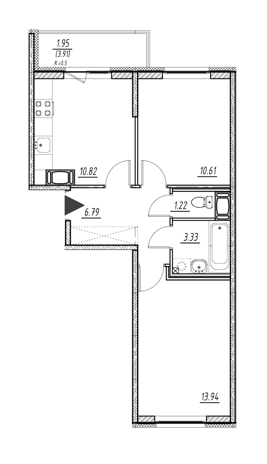 2-комнатная, 47 м² — ЖК ЖК ПаркЛэнд