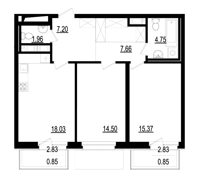 2-комнатная, 71 м² — ЖК ЖК Neva-Neva (Нева-Нева)