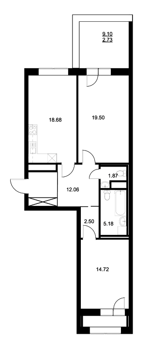 2-комнатная, 79 м² — ЖК ЖК Neva-Neva (Нева-Нева)