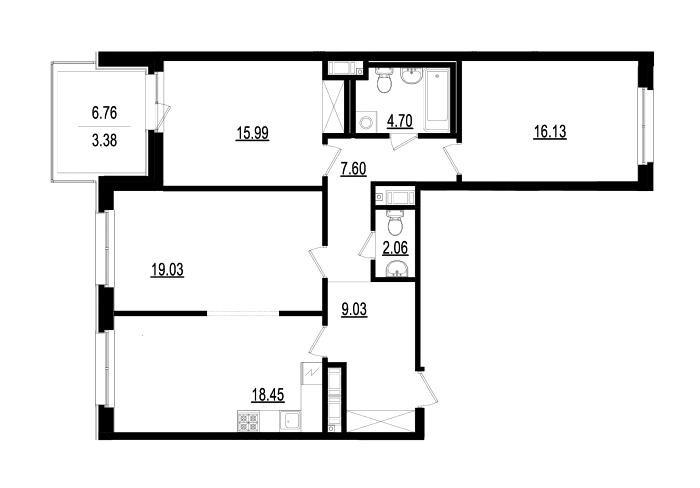 3-комнатная, 96 м² — ЖК ЖК Neva-Neva (Нева-Нева)