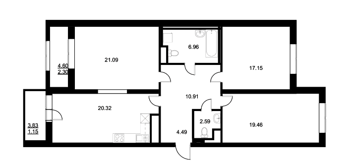 3-комнатная, 106 м² — ЖК ЖК Neva-Neva (Нева-Нева)