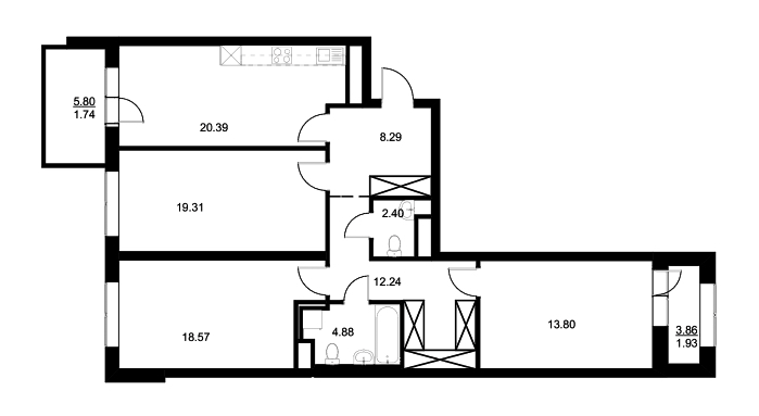 3-комнатная, 107 м² — ЖК ЖК Neva-Neva (Нева-Нева)