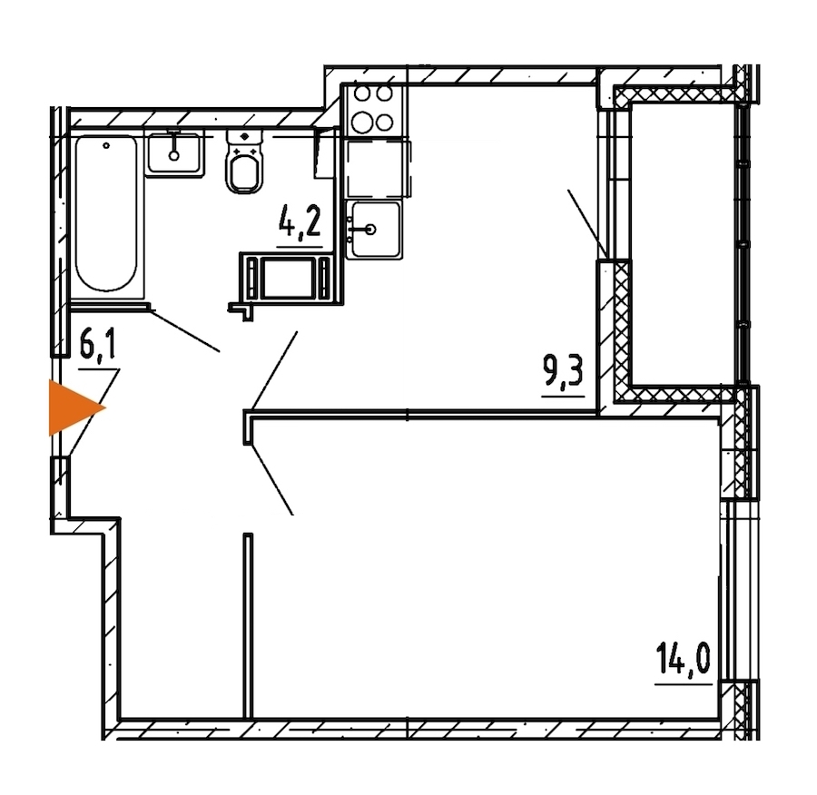 1-комнатная, 35 м² — ЖК ЖК Дом на Блюхера