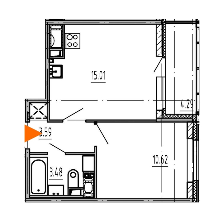 1-комнатная, 33 м² — ЖК ЖК Облака на Лесной