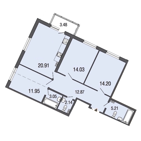 3-комнатная, 84 м² — ЖК ЖК ЭкоСити