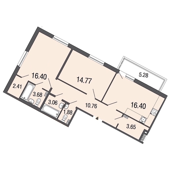 2-комнатная, 73 м² — ЖК ЖК ЭкоСити