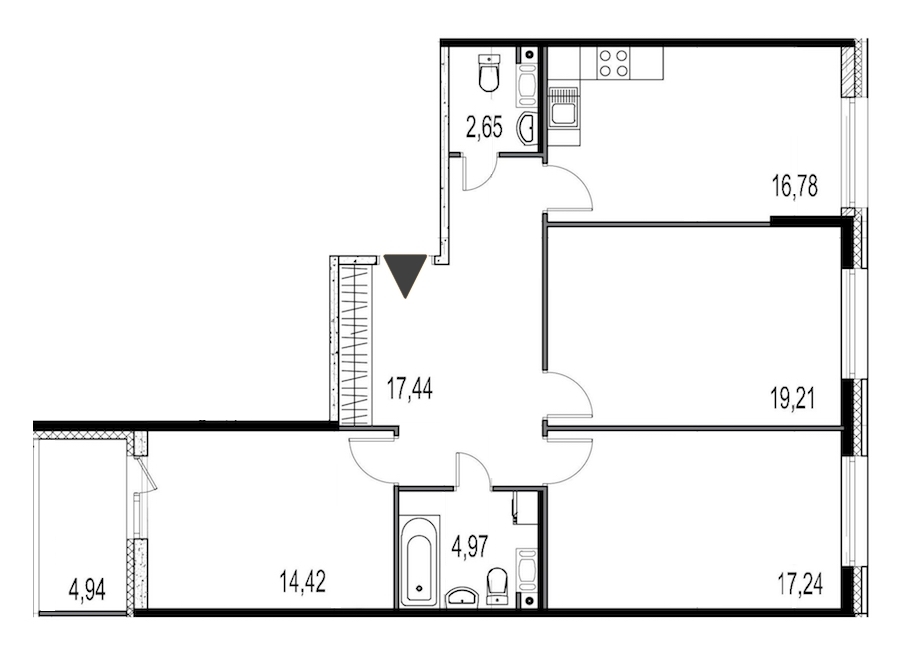 3-комнатная, 93 м² — ЖК ЖК Притяжение