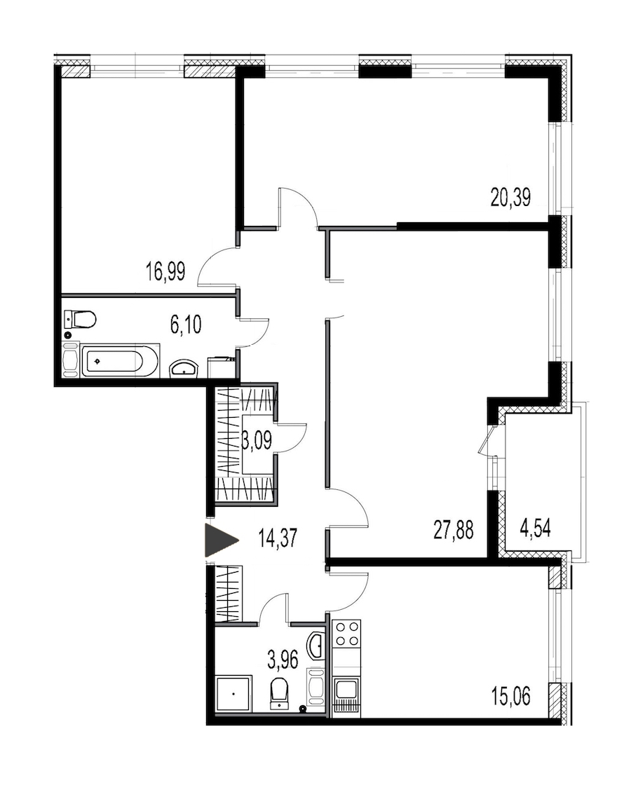 3-комнатная, 108 м² — ЖК ЖК Притяжение