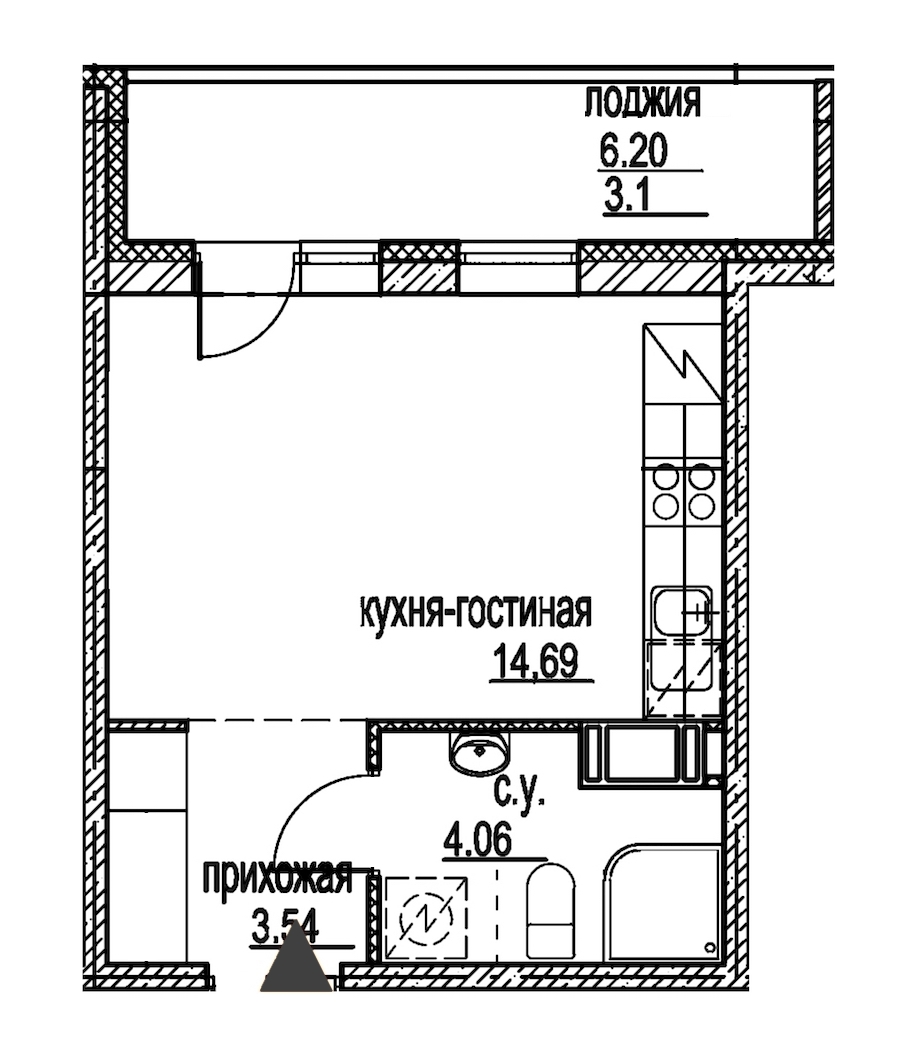 Студия, 25 м² — ЖК ЖК ID Мурино (Айди Мурино)
