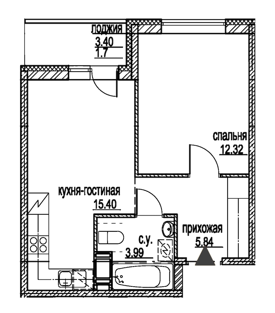 1-комнатная, 39 м² — ЖК ЖК ID Мурино (Айди Мурино)
