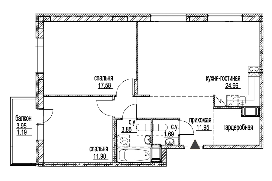 2-комнатная, 73 м² — ЖК ЖК ID Мурино (Айди Мурино)