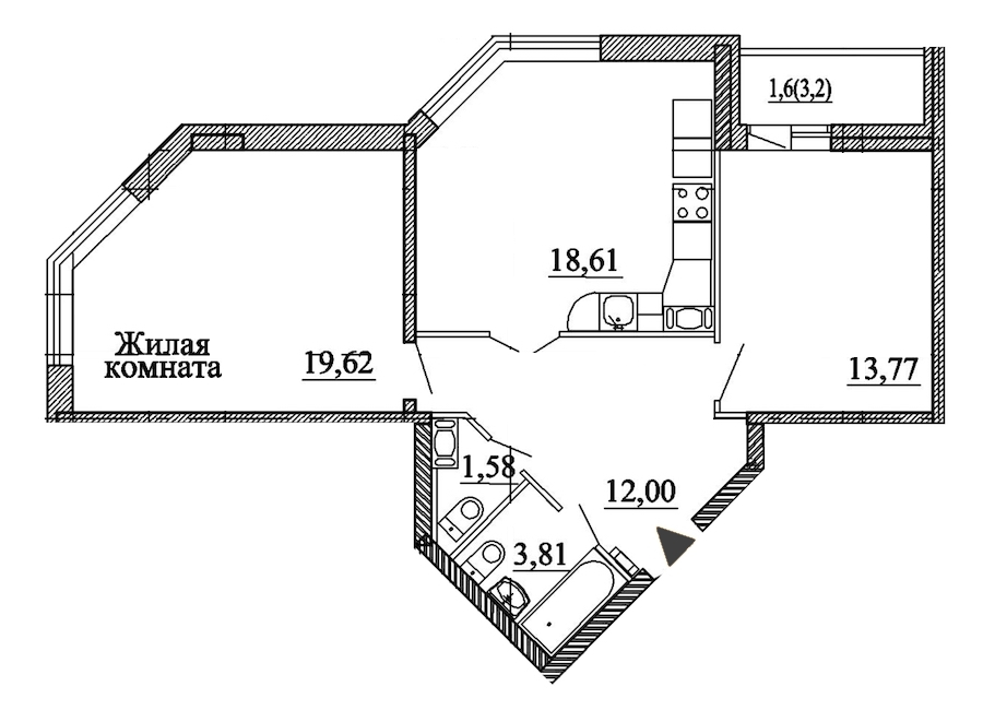 2-комнатная, 71 м² — ЖК ЖК Энфилд