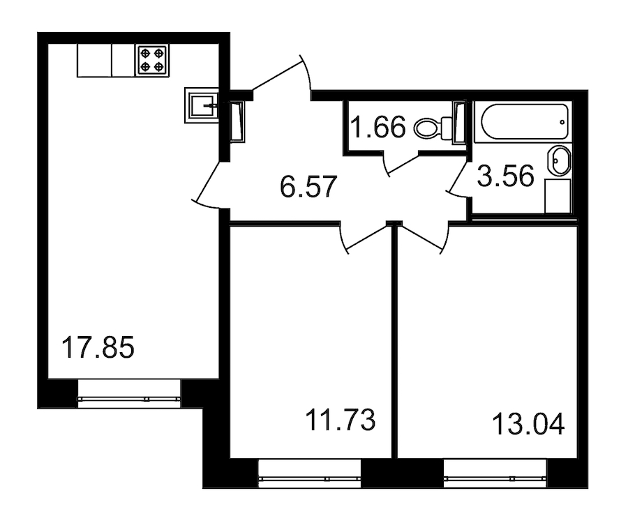 2-комнатная, 54 м² — ЖК ЖК Елизаровский