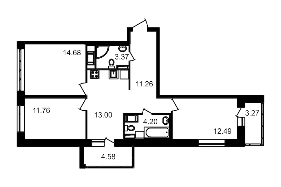 3-комнатная, 79 м² — ЖК ЖК Елизаровский