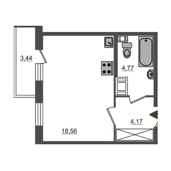 Студия, 28 м² — ЖК Апарт-комплекс М97