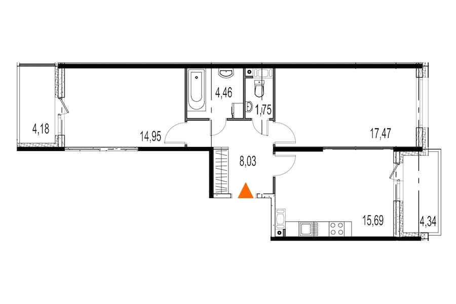 2-комнатная, 62 м² — ЖК ЖК Притяжение