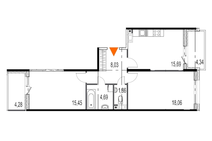 2-комнатная, 64 м² — ЖК ЖК Притяжение