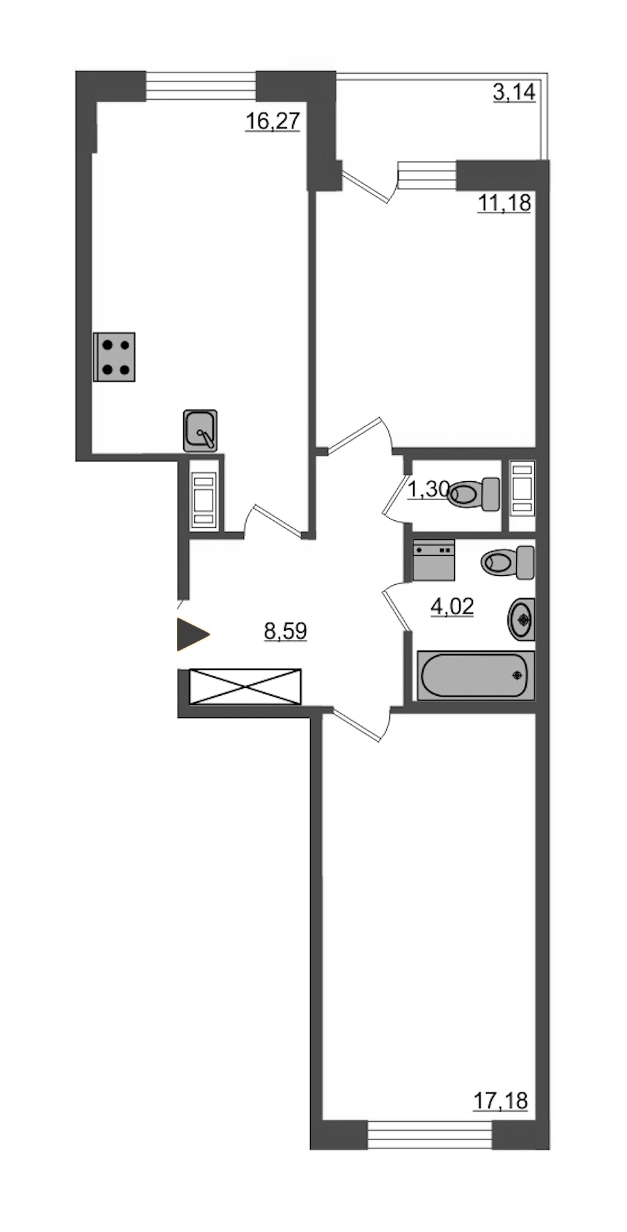 2-комнатная, 59 м² — ЖК ЖК Полис на московской