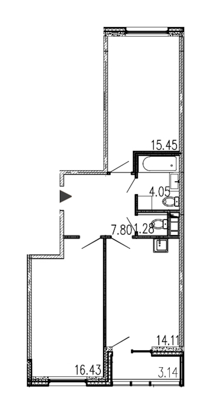 2-комнатная, 59 м² — ЖК ЖК Полис на московской