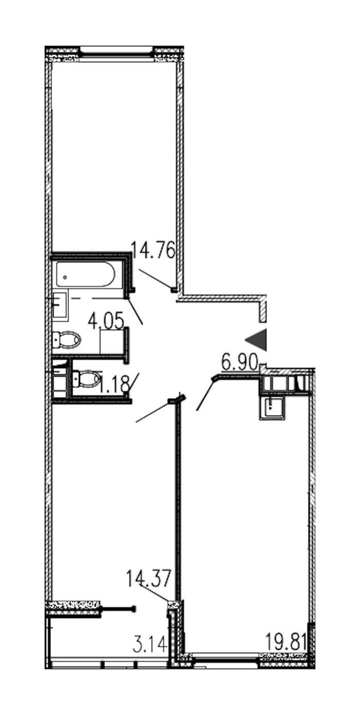 2-комнатная, 61 м² — ЖК ЖК Полис на московской