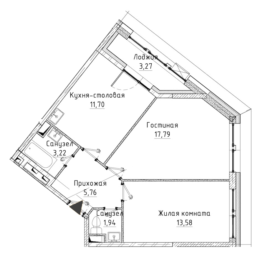 2-комнатная, 56 м² — ЖК ЖК Нью Тайм (New Time)