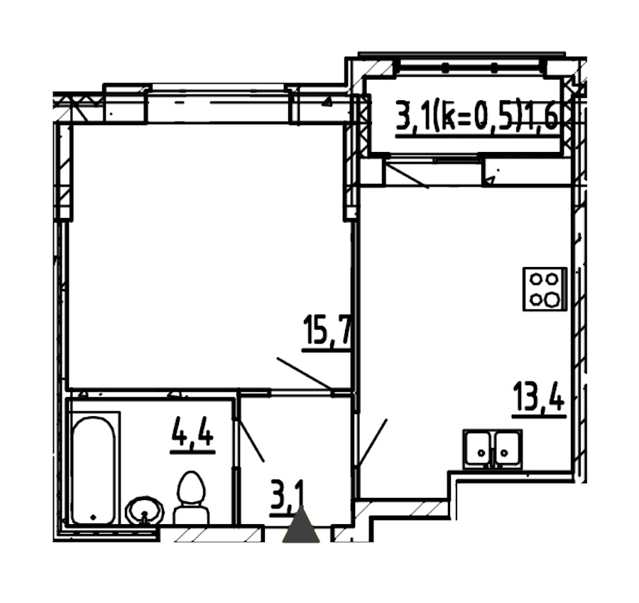 1-комнатная, 38 м² — ЖК ЖК Эталон на Неве