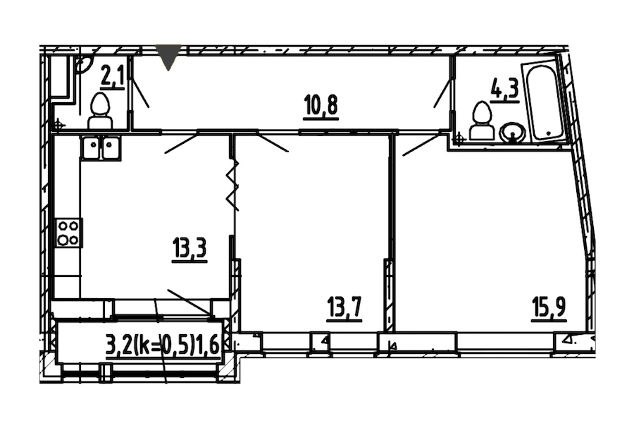2-комнатная, 62 м² — ЖК ЖК Эталон на Неве