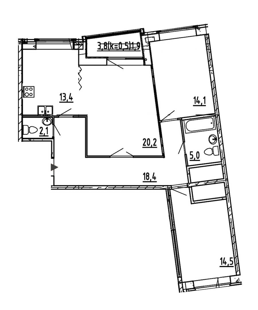 3-комнатная, 90 м² — ЖК ЖК Эталон на Неве