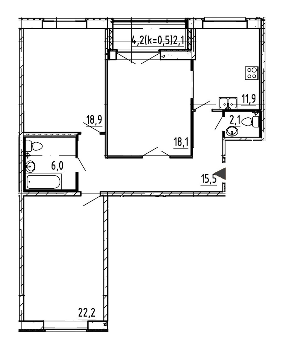 3-комнатная, 97 м² — ЖК ЖК Эталон на Неве