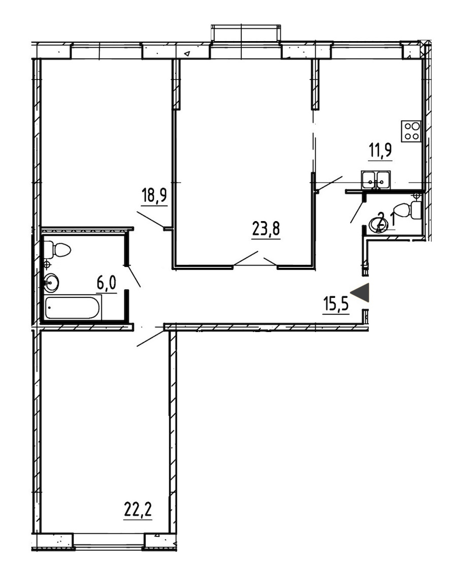 3-комнатная, 100 м² — ЖК ЖК Эталон на Неве