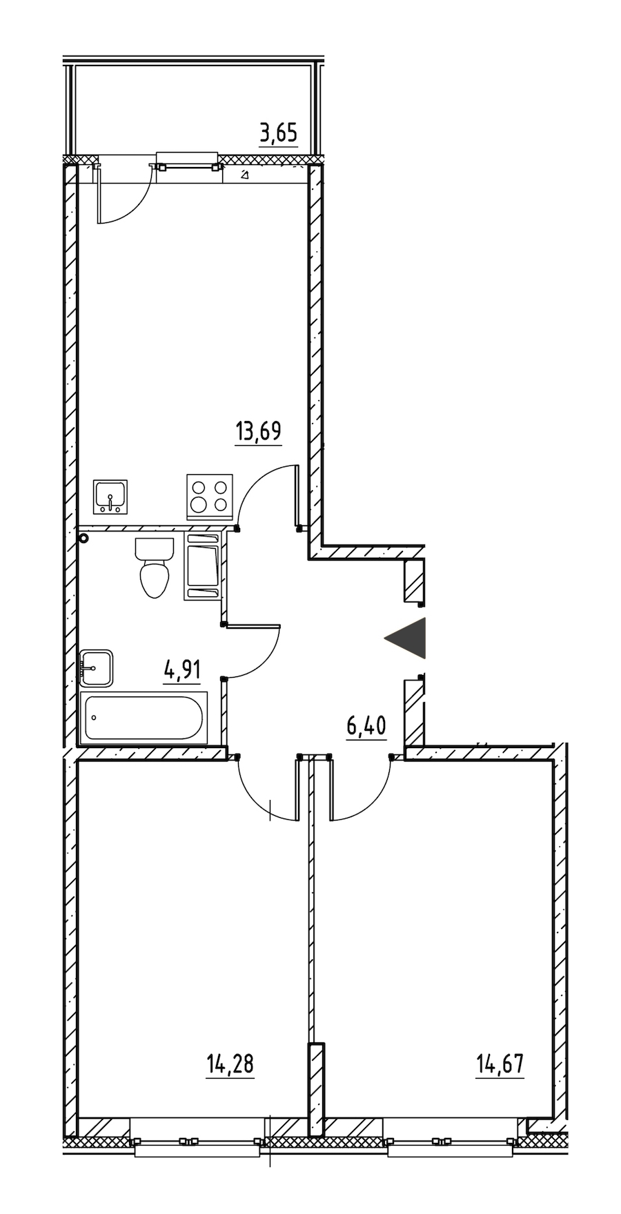 2-комнатная, 55 м² — ЖК ЖК Охта Хаус