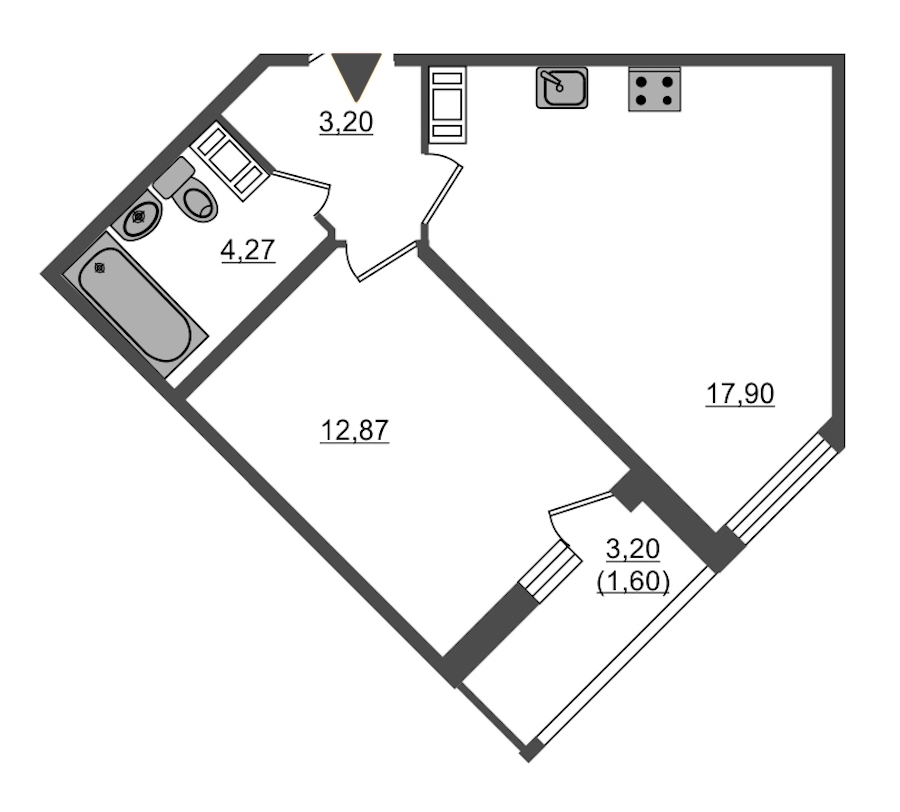 1-комнатная, 40 м² — ЖК ЖК Энфилд