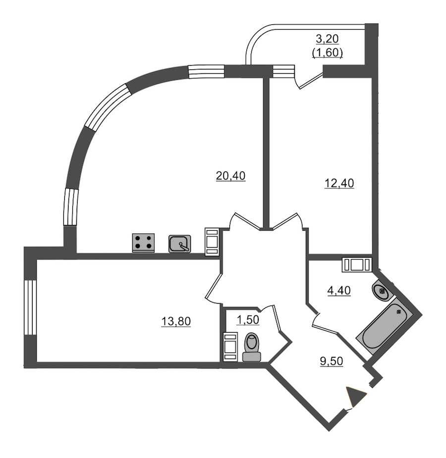 2-комнатная, 64 м² — ЖК ЖК Энфилд