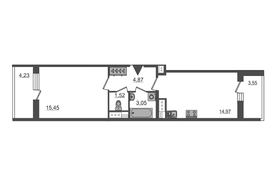 1-комнатная, 40 м² — ЖК ЖК Пульс на набережной (ЖК Pulse на набережной)