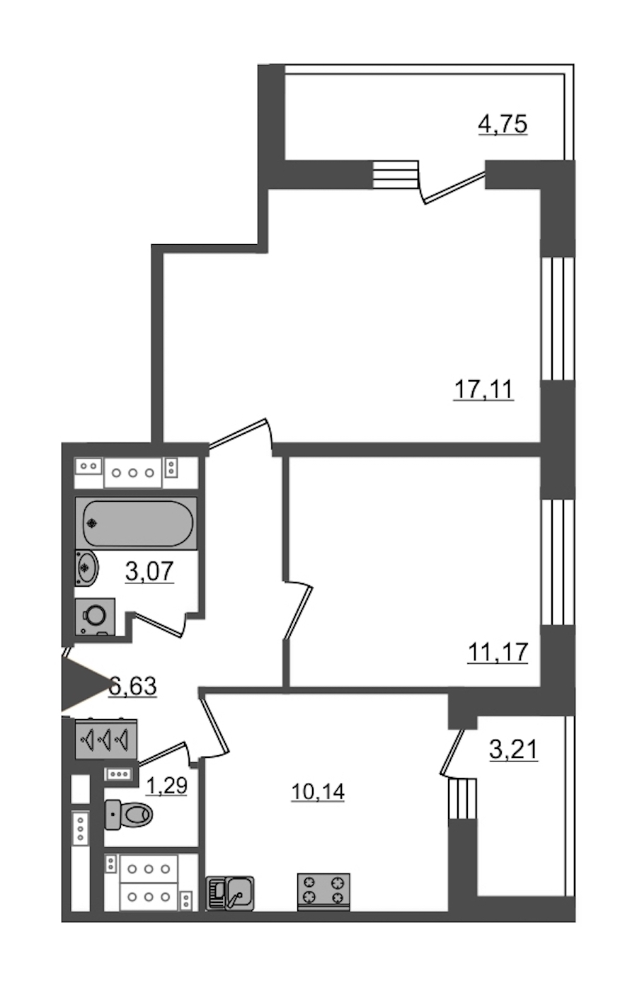 2-комнатная, 49 м² — ЖК ЖК Пульс на набережной (ЖК Pulse на набережной)