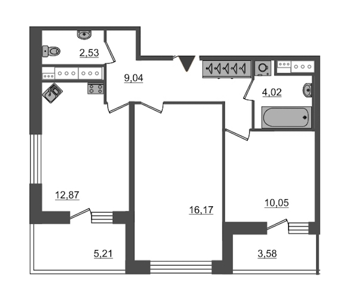 2-комнатная, 55 м² — ЖК ЖК Пульс на набережной (ЖК Pulse на набережной)