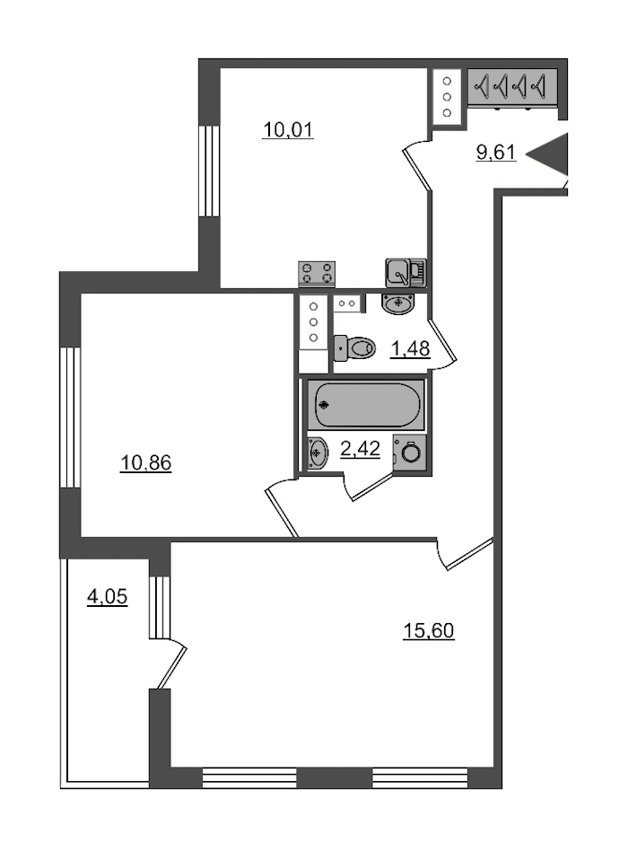 2-комнатная, 50 м² — ЖК ЖК Пульс на набережной (ЖК Pulse на набережной)