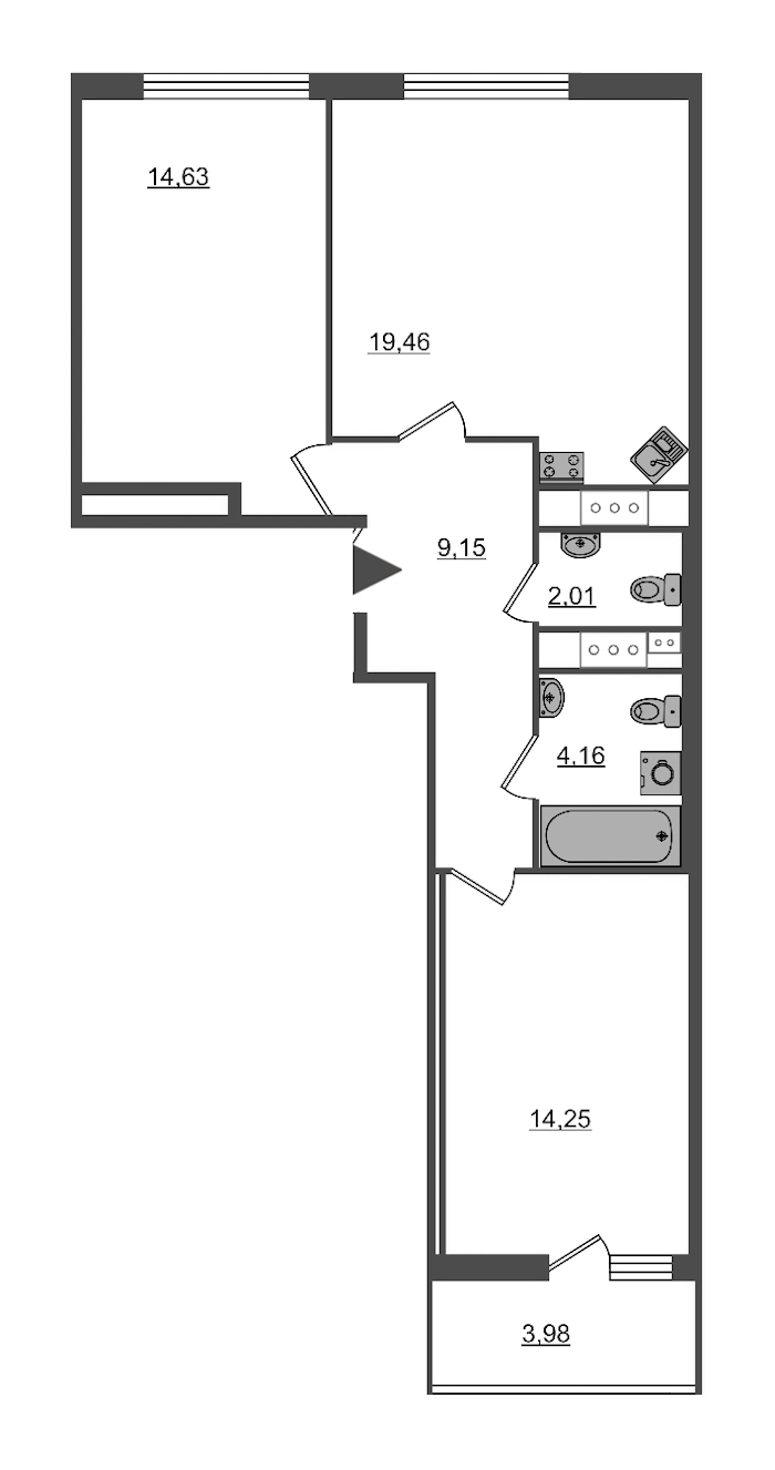 2-комнатная, 64 м² — ЖК ЖК Пульс на набережной (ЖК Pulse на набережной)