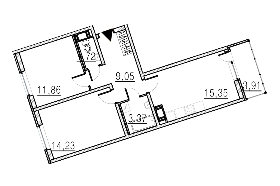 2-комнатная, 56 м² — ЖК ЖК Мурино Парк