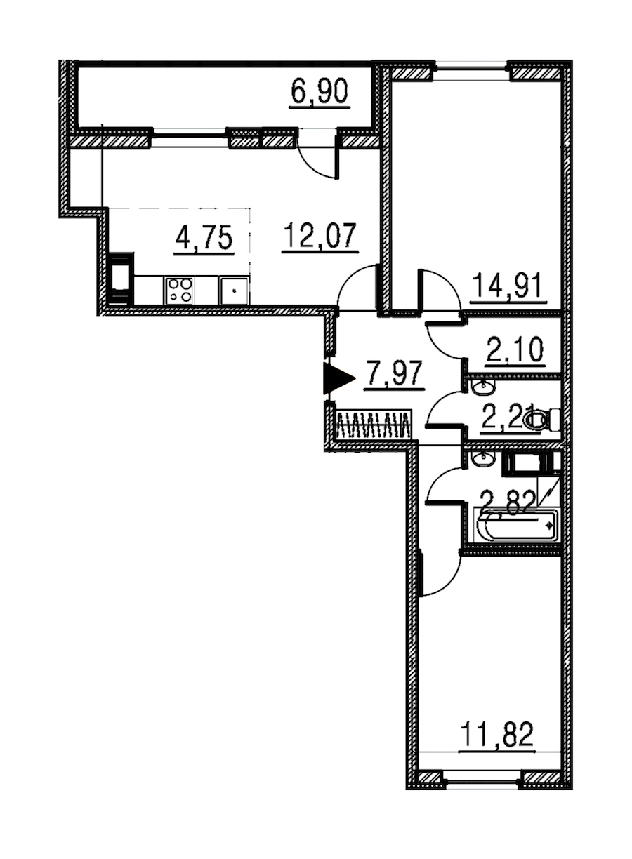 2-комнатная, 59 м² — ЖК ЖК Мурино Парк