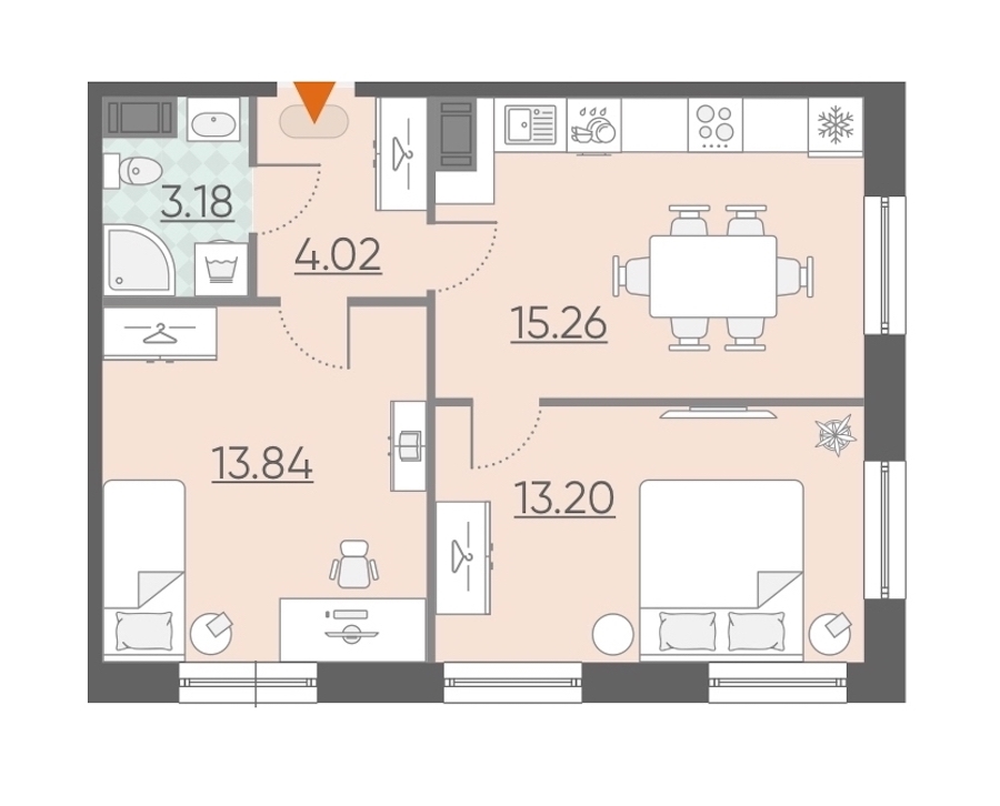 2-комнатная, 50 м² — ЖК Апарт-комплекс Neopark (Неопарк)