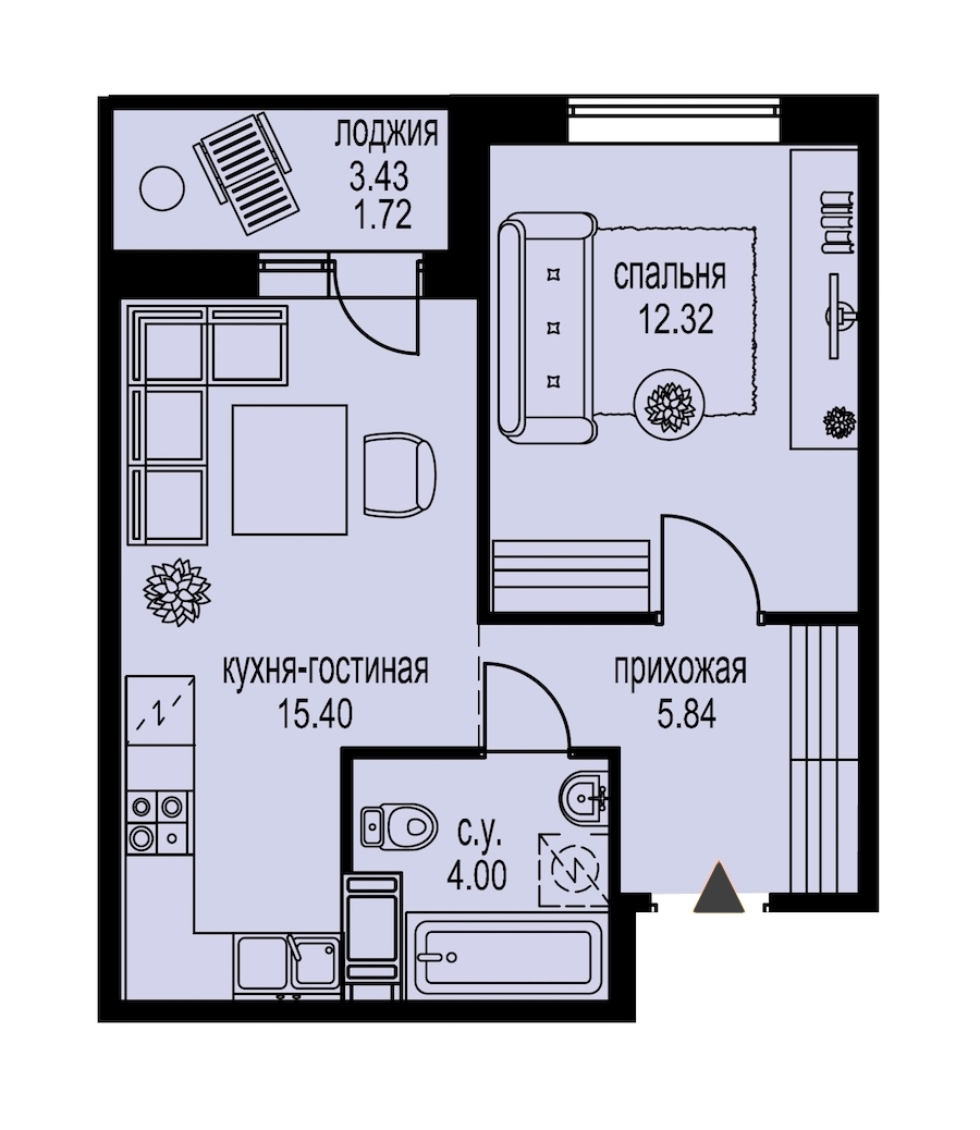 1-комнатная, 39 м² — ЖК ЖК ID Мурино (Айди Мурино)