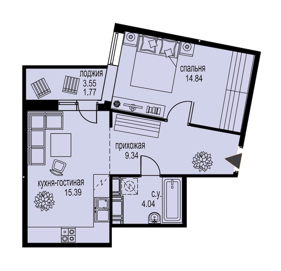1-комнатная, 45 м² — ЖК ЖК ID Мурино (Айди Мурино)