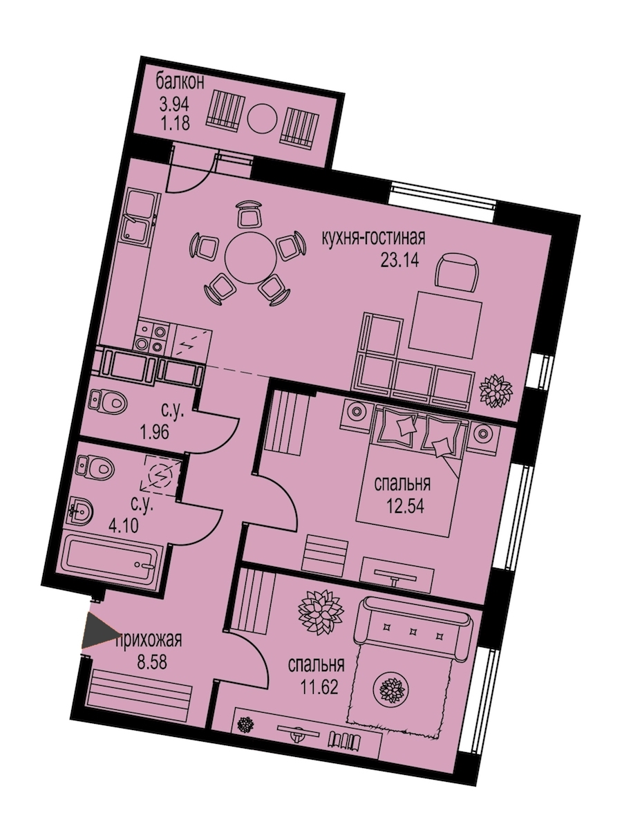 2-комнатная, 63 м² — ЖК ЖК ID Мурино (Айди Мурино)