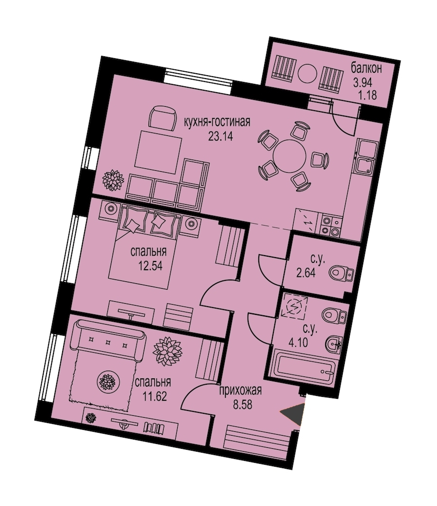 2-комнатная, 64 м² — ЖК ЖК ID Мурино (Айди Мурино)