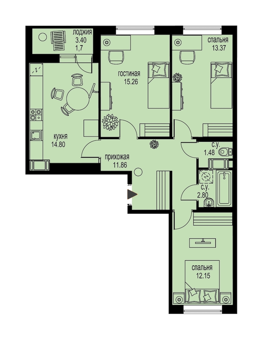 3-комнатная, 73 м² — ЖК ЖК ID Мурино (Айди Мурино)