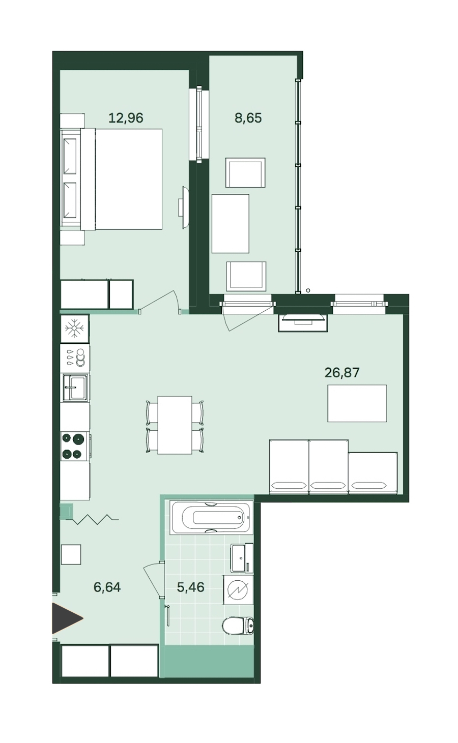 1-комнатная, 56 м² — ЖК ЖК Магнифика Резиденс (Magnifika Residence)